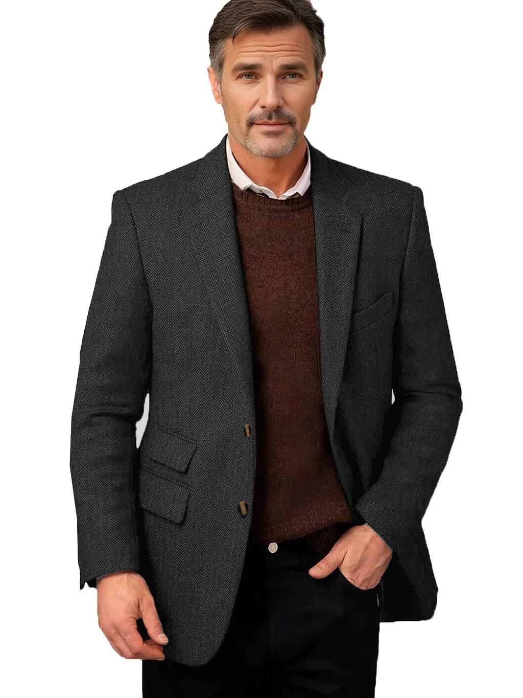 Vintage Men's Herringbone Tweed Blazer Notch Lapel 2 Button Slim Fit Suit Jacket Casual Business for Office Wedding Daily Wear