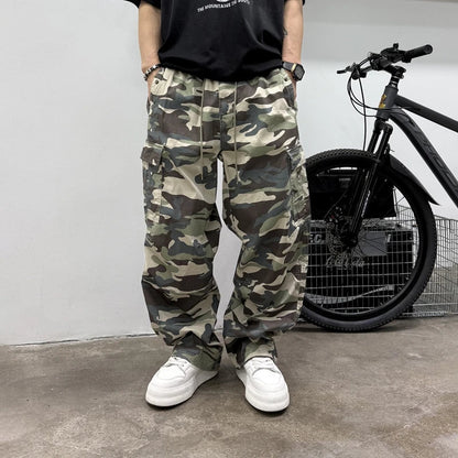 Vintage Camouflage Cargo Pants Men Tactical Multi Pocket Loose Fit Straight Leg Outdoor Casual High Quality Work Pants Trendy