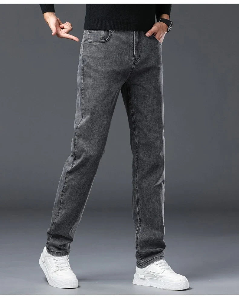 Men's New Stretch Straight Jeans Business Versatile Trendy Youth Casual Regular Long Pants for Spring Autumn Male Denim Trousers