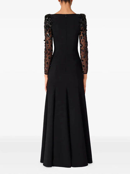 HIGH STREET Newest Fashion 2026 Designer Party Vestido Women's Spliced Mesh Diamonds Beaded Long Sleeved Maxi Long Dress