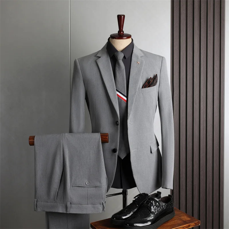 Classic Men Suit Sets Wedding Banquet Groomsman High Quality Blazer Pants 2 Pieces Evening Prom Male Leisure Slim Fit Outfits