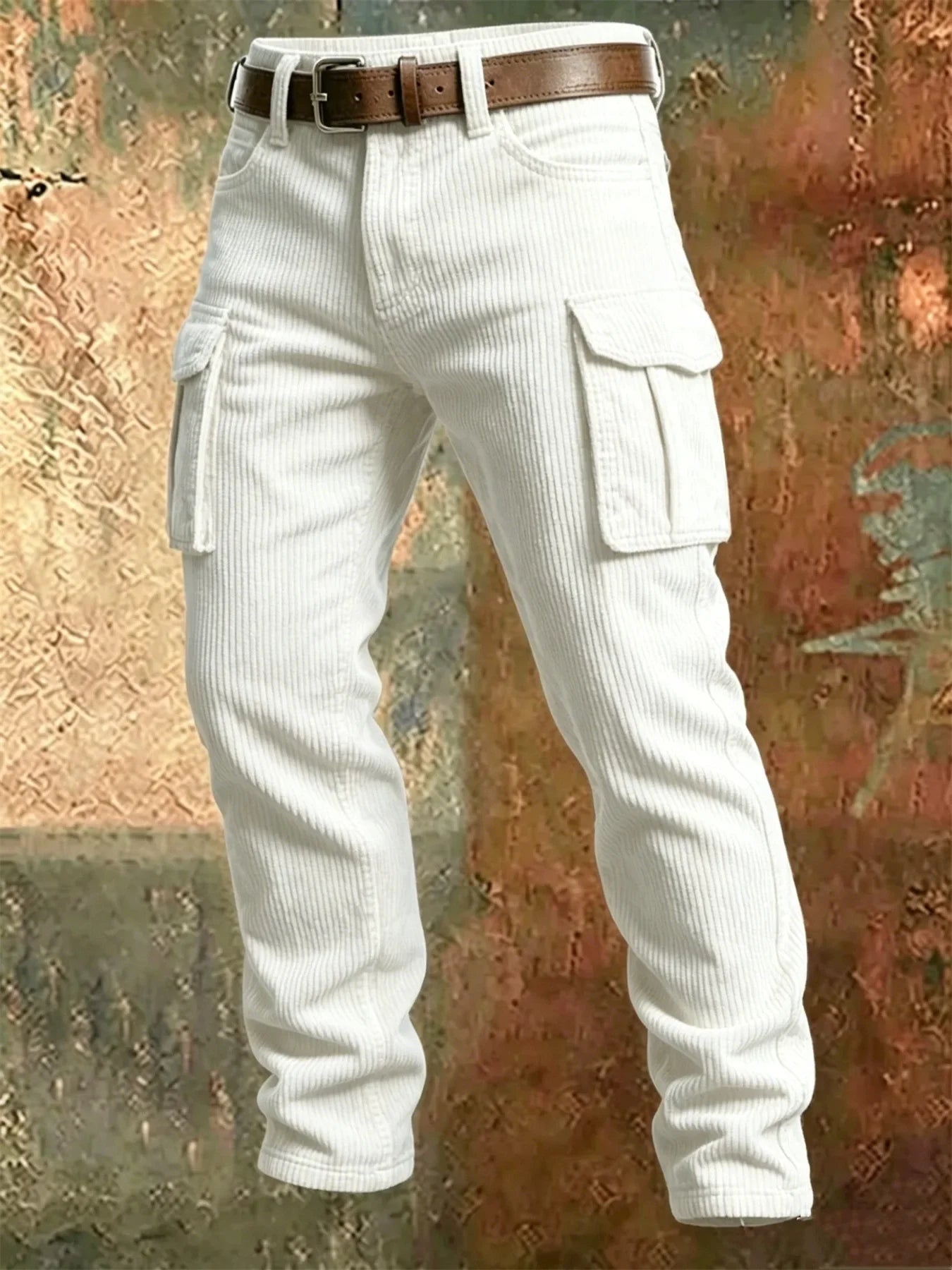 2025 Spring Summer Stylish Straight Cargo Pants Men Casual Texture Corduroy Trousers For Men Daily Leisure Loose Pant Streetwear