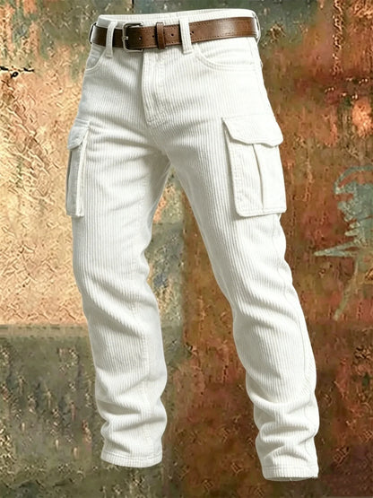 2025 Spring Summer Stylish Straight Cargo Pants Men Casual Texture Corduroy Trousers For Men Daily Leisure Loose Pant Streetwear