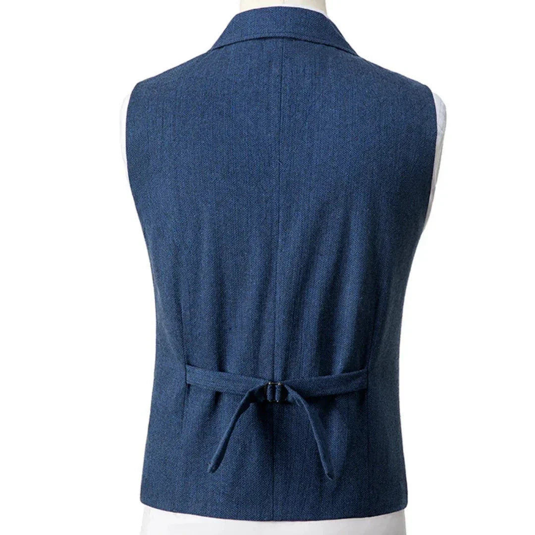 Men Vest Blue Herringbone Single Button With Lapel Waistcoat For Wedding Birthday Banquet Party Business Work Men Suit Vest