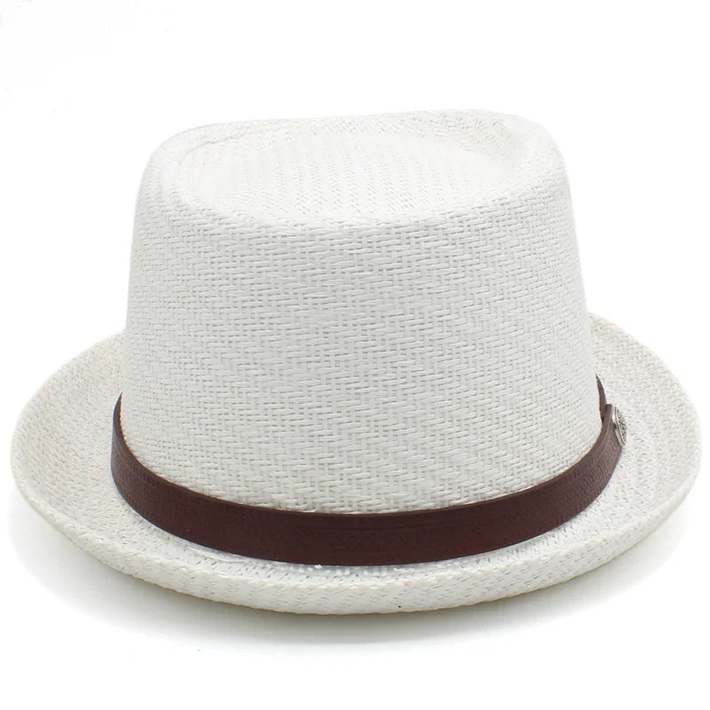 Men Women Straw Pork Pie Hats Summer Sunhat Boater Caps Sailor Sombrero Beach Fedora Trilby Outdoor Travel US Size 7 1/4 UK L