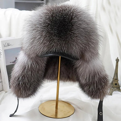 Winter Cap Man 100% Real Sliver Fox Fur Bomber Hat Men's Raccoon Fur Hat Ushanka Cap Trapper Russian Ski Caps Hats Real Fur Hat