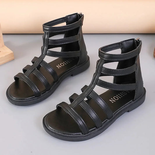 Girls Sandals 2026 Summer Kids Gladiator Sandals Boots  Roma Shoes Narrow Band Princess Shoes For Child Baby Black white
