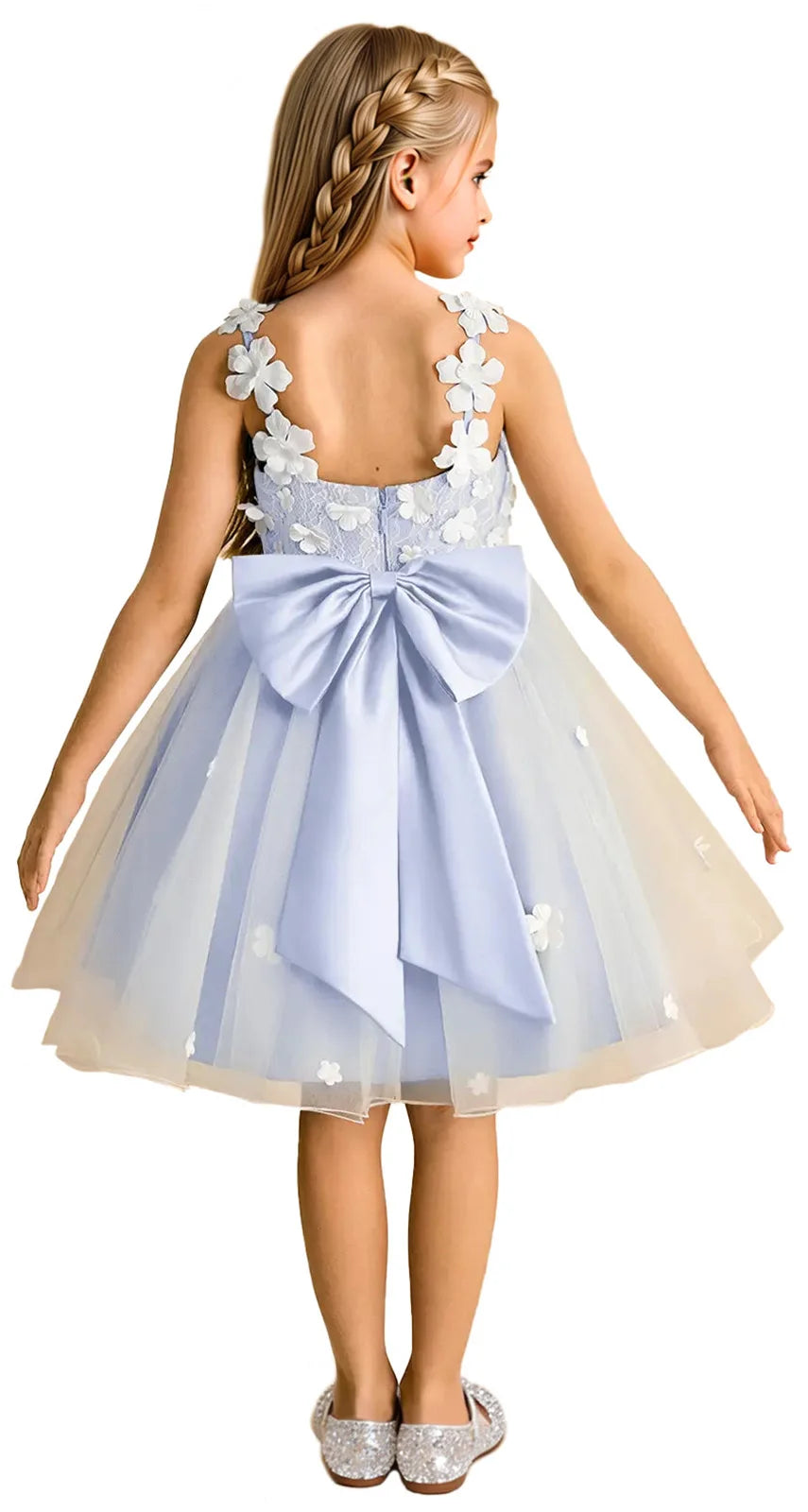 Snvdzo Princess Girls Lace Flower Girl Dress 3D Floral Sleeveless Tulle Princess Wedding Pageant Party Dresses 2026 with Big Bow