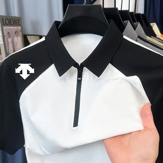 designer original printing summer men's short sleeve polo shirt lapel luxury zipper t-shirt fashion leisure ventilate men's wear