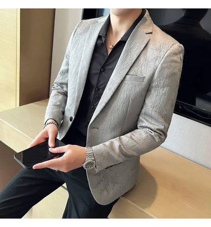 New Luxury Jacquard Floral Suit Jacket High Quality Men Business Slim Fit Casual Social Blazers Coats Formal Stage Prom Tuxedo