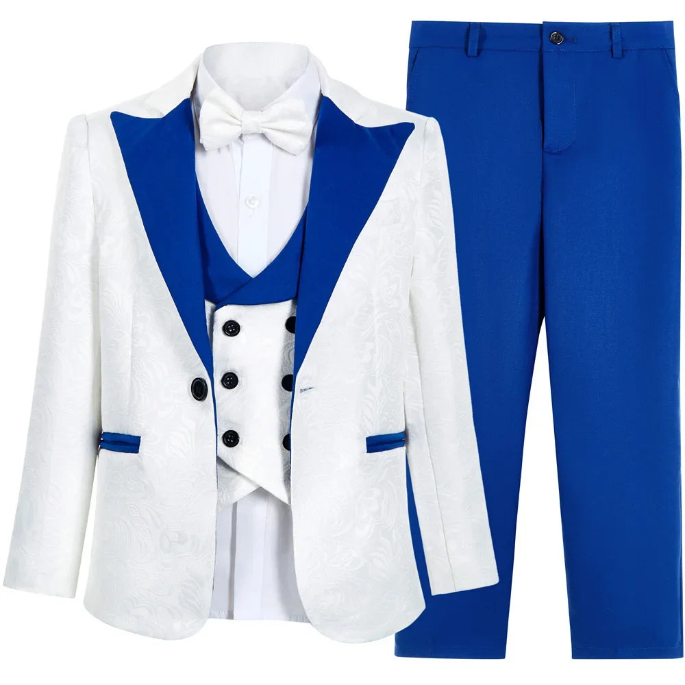 Hot Selling Stylish Paisley Jacquard Boys Formal Suit Set 3-14 Years 4 Piece Kids Wedding Tuxedo Elegant Blazer Vest Pants Bow