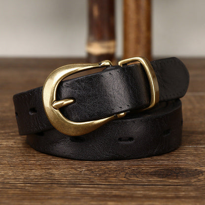 2.3CM Pure Cowhide High Quality Genuine Leather Belts for Women Copper Buckle Fancy Vintage Ladies Thin Belt Jeans Cowboy Cintos