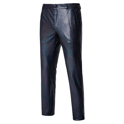 New Men Luxurious Sequined Checkered Suit Pants Fashion Male Dance Party Bar KTV Casual Dress Small Stretch Trousers
