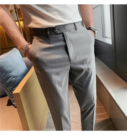 High Quality Fashion Striped Casual Men's Suit Pants 2026 New Business Office Social Wedding Slim Fit Trousers Oversized Size
