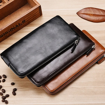Nouvelle Pochette pour Homme Style Business Grand Portefeuille en Cuir PU Souple Homme avec Dragonne Sac Élégant Décontracté et Tendance Sac à Main Pochette Homme