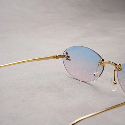 Rimless Oval Sunglasses Women 2025 New Fashion Gradient Ocean Lenses Sun Glasses Stylish Women Luxury Brand Design Shades