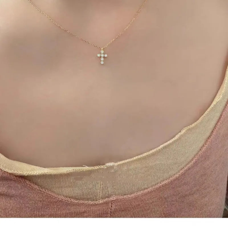 New 100% 925 Sterling Silver Zircon Cross Necklaces Pendant Fashion Sterling Silver Jewelry Statement for Women Bijoux