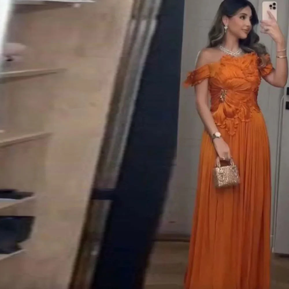 Customized Off-shoulder Georgette Prom Dresses for Women Pleated A Line فساتين سهرة with Slit Ruching Prom Gown