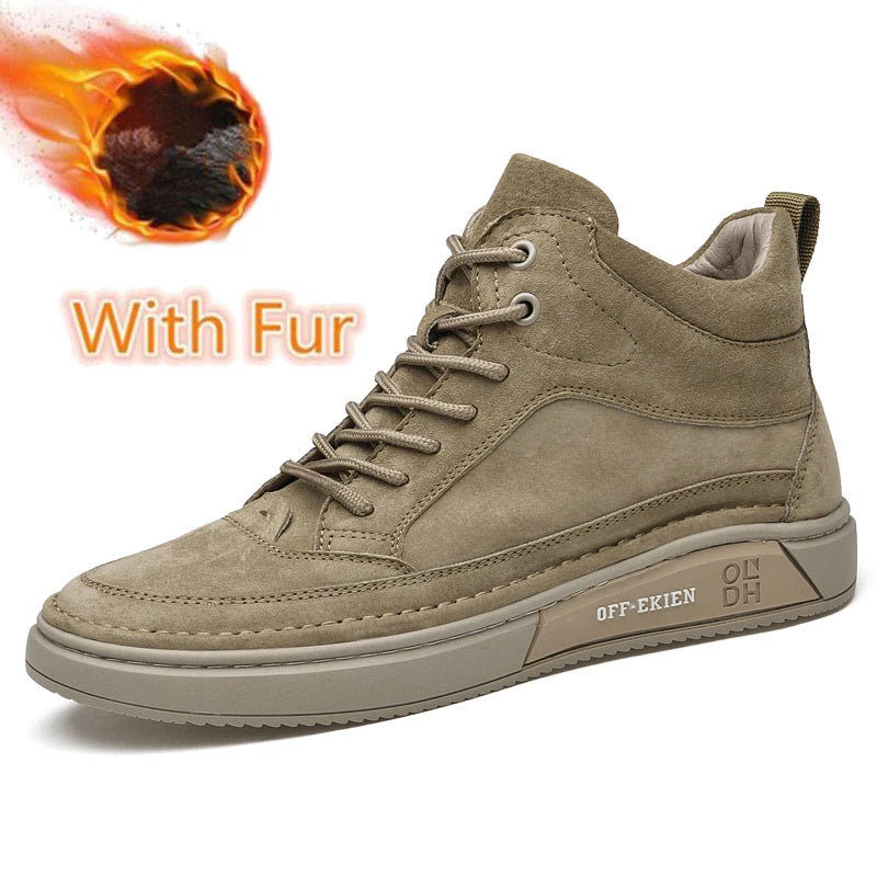 New Arrival Genuine Leather Men Ankle Boots  Design Warm Plush Fur Winter Sneakers Snow Casual Leather Shoes Outdoor Basic Boots