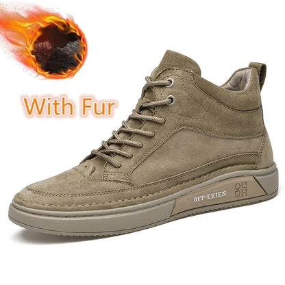 New Arrival Genuine Leather Men Ankle Boots  Design Warm Plush Fur Winter Sneakers Snow Casual Leather Shoes Outdoor Basic Boots