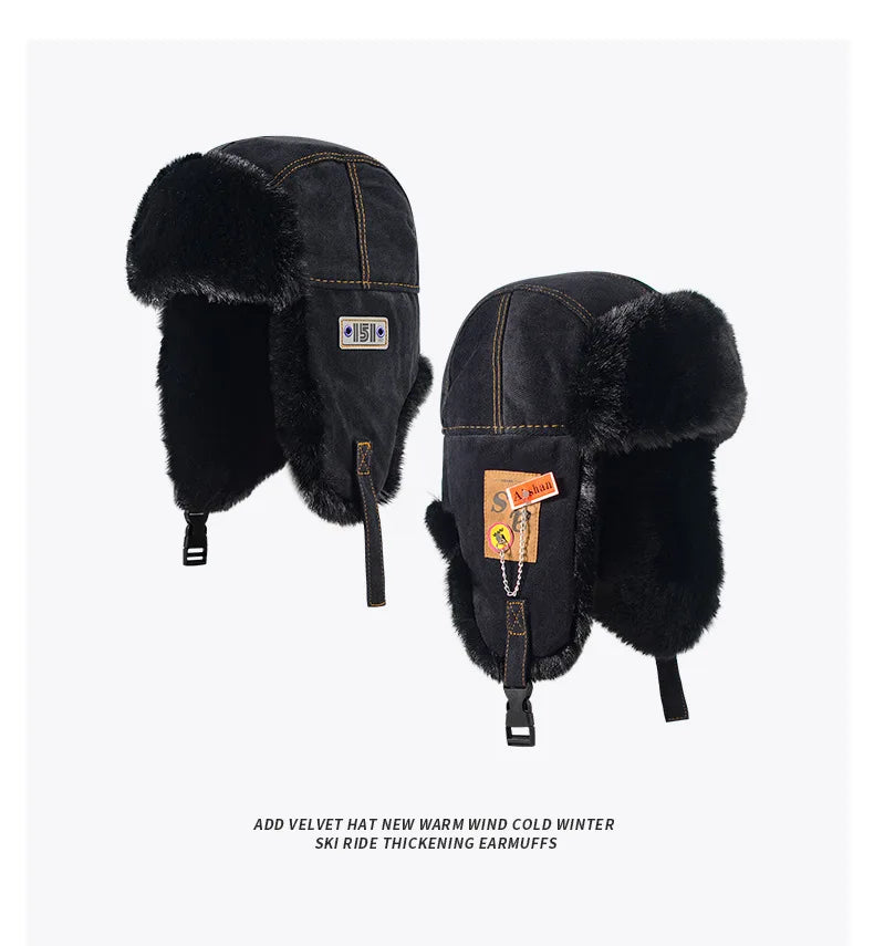 Bomber Hat Men Women Thick Warm Russian Ushanka Fur Hat Fashion Male Female Winter Hat Black Grey Earflap Ski Russian Cap