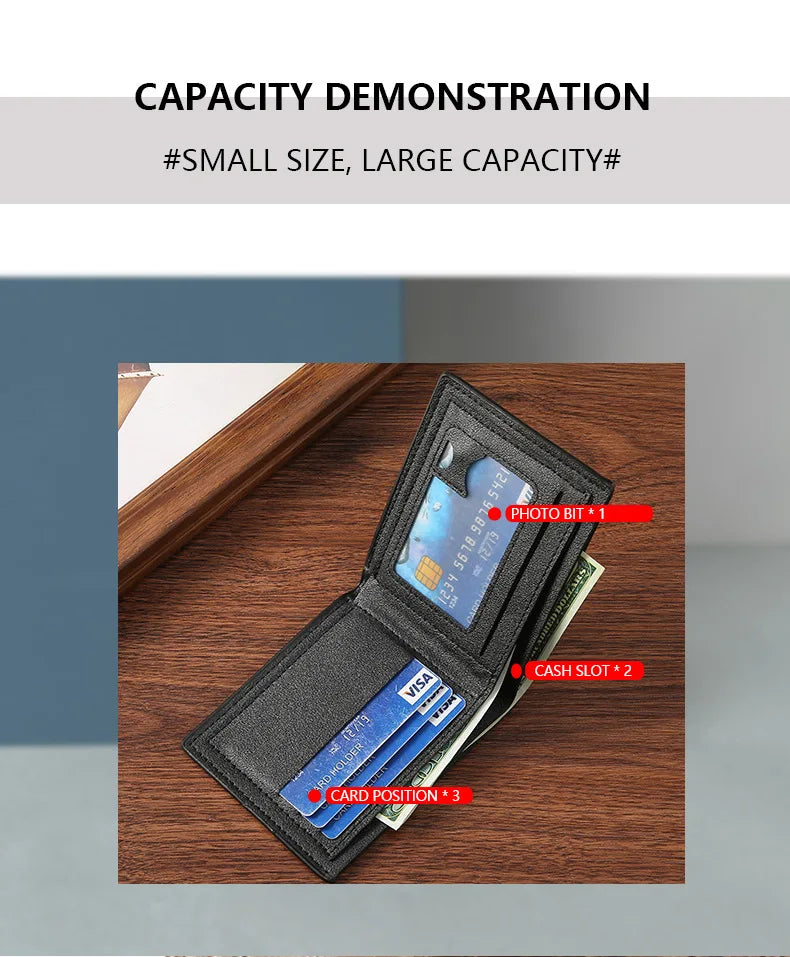 Homme court bifold en faux cuir masculina billetera porte-cartes d'identité porte-monnaie pochette couleur unie hombre business mince