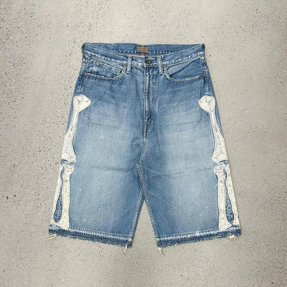 2026 American New Geometric Cherry Blossom Embroidery Wash Jeans Shorts Women Y2K Gothic Hip Hop Popular Casual Joker Shorts