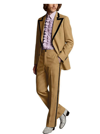 Men's Tuxedo Suit with Black Trim 2-Piece Slim Fit Blazer Pants Set Business Casual Jacket Straight Leg Trousers Formal Outfit