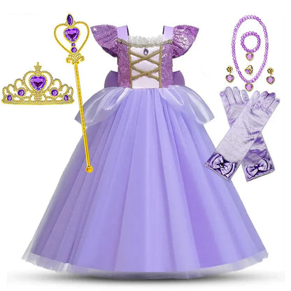 European and American Style Girl Princess Dress Rapunzel Apparel Ball Gown with Bow at Back Children Halloween Tangled Role Play