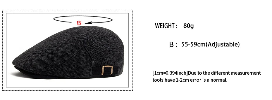 New Herringbone Vintage Beret Men Autumn Winter Casual Flat Visor Hat Berets Retro Fashion Newsboy Cap Men's Adjustable