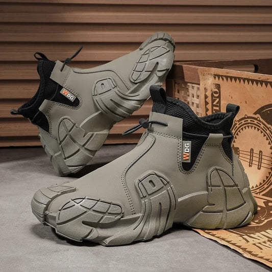Men's Outdoor Short Boot Thick Soled High Top Casual Shoes Fashionable Trendy Shoes Male Sports Shoe Autumn Bare Boots 2024 New
