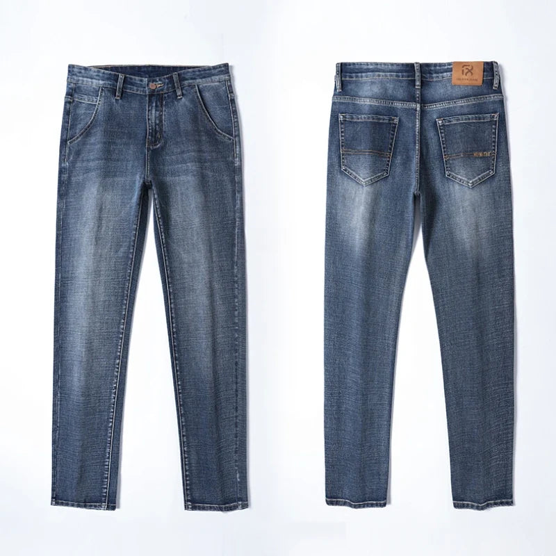 New Spring Summer Plus Size 40 42 44 Men Straight Loose Jeans Business Fashion Denim Stretch Pants Male Brand Trousers