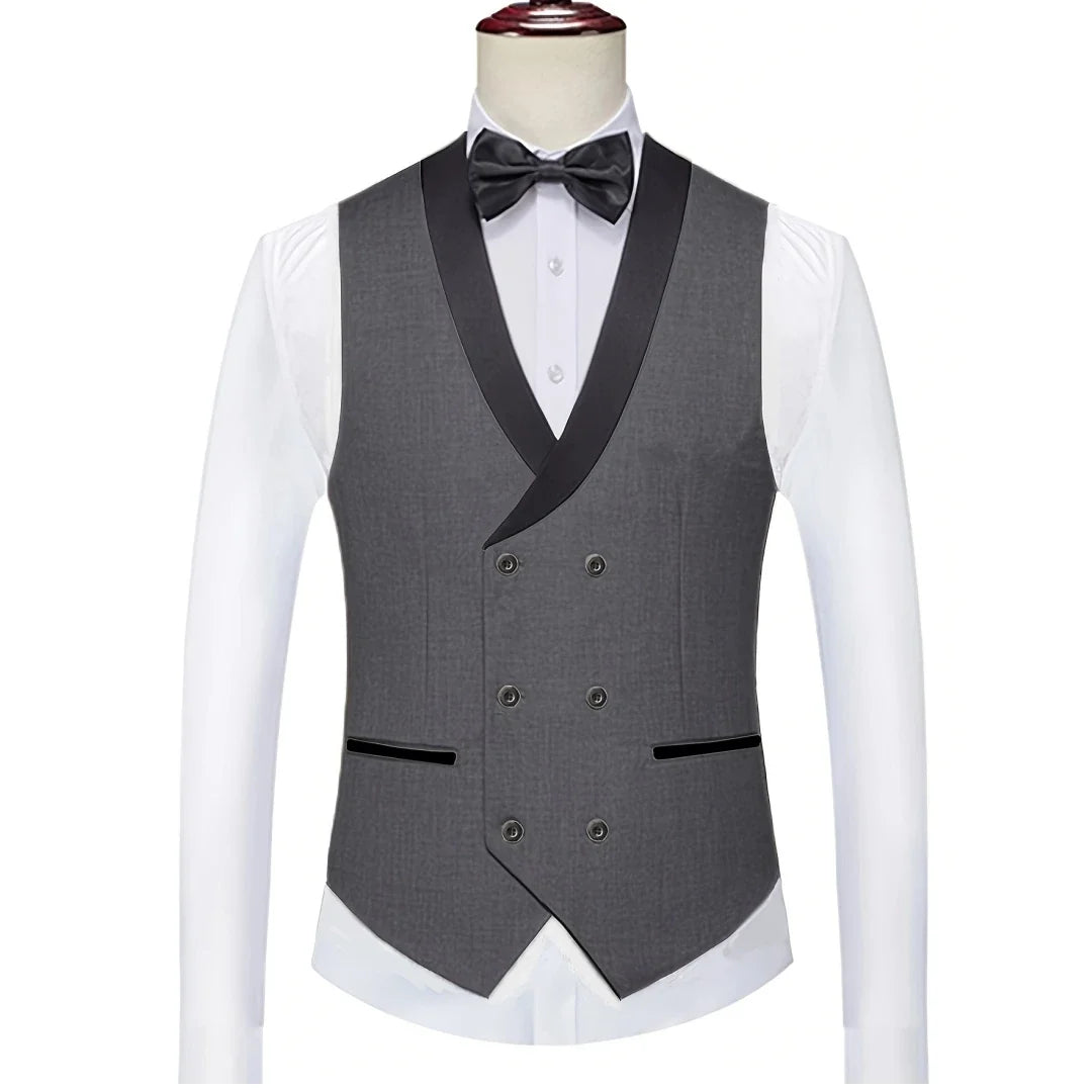 Men Vest White With Black Lapel Double Button Waistcoat For Wedding Birthday Banquet Party Business Work Daily Men Suit Vest