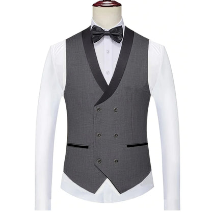 Men Vest White With Black Lapel Double Button Waistcoat For Wedding Birthday Banquet Party Business Work Daily Men Suit Vest