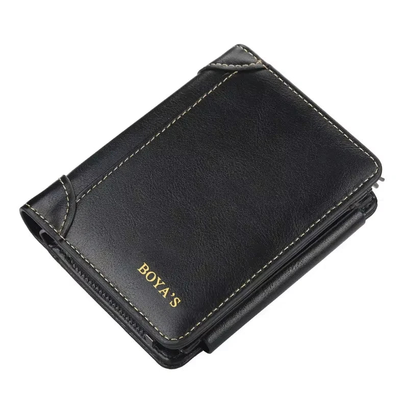 Men's High-Quality Vintage PU Leather Short Wallet, Fashion Zipper Card Holder with Coin Pocket, Durable Casual Daily Men Purse