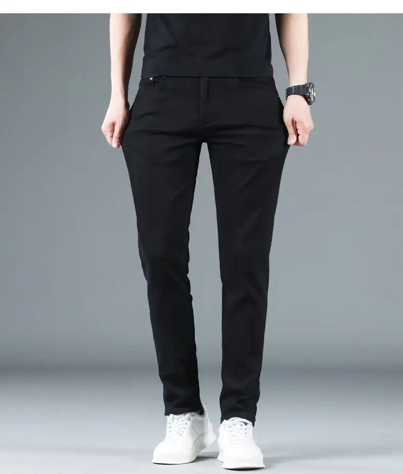 Korean Man Designer Clothes 2025 White Jeans Men Spring Autumn Printed Students Slim Stretch Pencil Pants Workwear Long Trousers