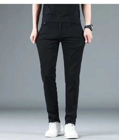 Korean Man Designer Clothes 2025 White Jeans Men Spring Autumn Printed Students Slim Stretch Pencil Pants Workwear Long Trousers