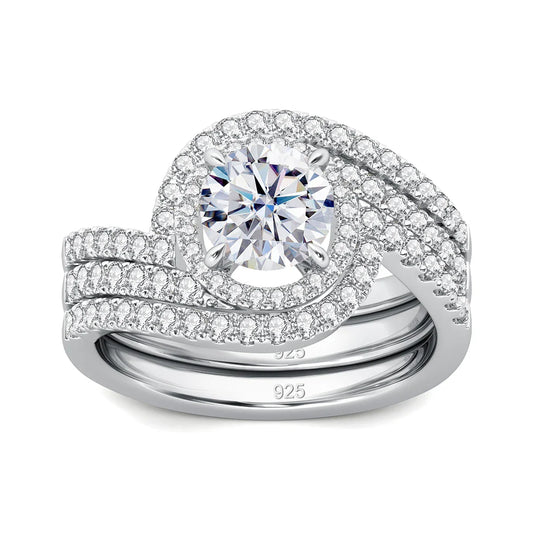 Luxury 3Pcs Set Full Moissanite Bridal Ring Set 925 Sterling Silver Engagement Ring for Women Wedding & Proposal Gift