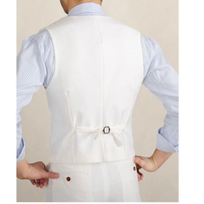 Men Vest White Collar Vintage With Lapel Single Button Waistcoat For Wedding Groom Banquet Temperament Slim Men Suit Vest