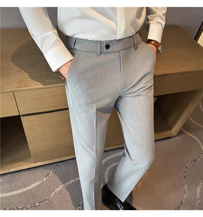 New Lnvisible Elastic Waistband Design Men Business Casual Pants High Quality Solid Slim Office Social Dress Suit Pant Oversized