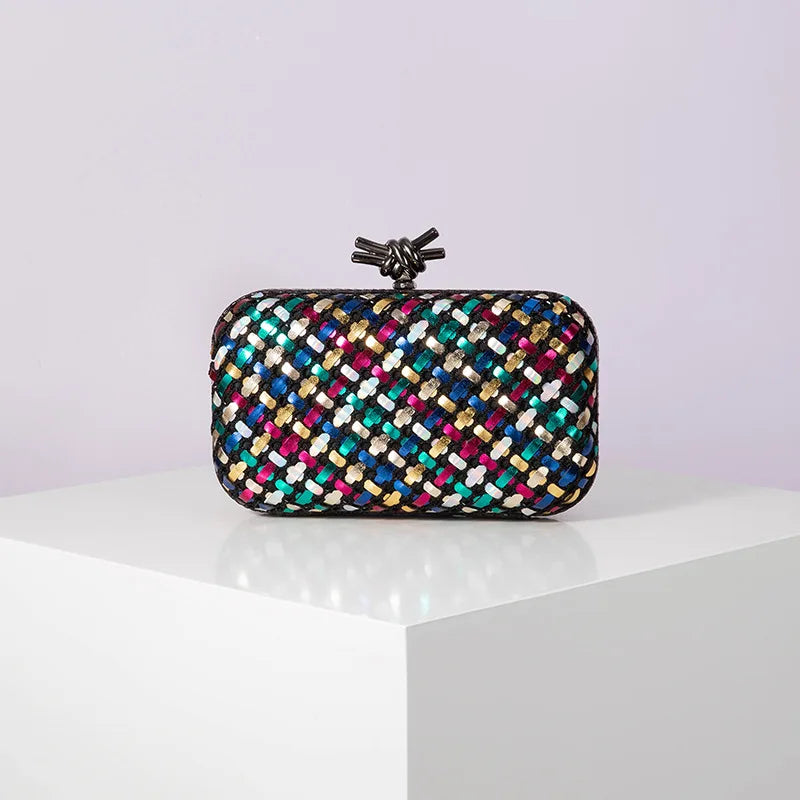 Hand Woven Clutch Purse Luxury For Women 2025 New High Grade Party Wedding Prom Mixed Colors Evening Bag Elegant Trend Chain Bag