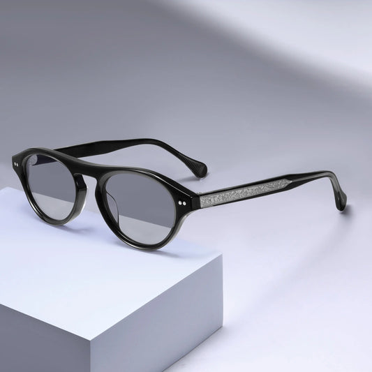 Vintage Black Acetate Sunglasses Women Retro Rivet Oval Sun Glasses Designer Engraved Shades UV400 Luxury Eyewear
