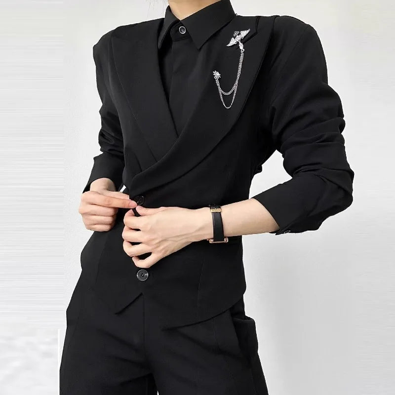 Men Vest Korean Simple Solid Turn Down Collar Sleeveless Man Waistcoat Slim Double-breasted Versatile Male Suit Vest
