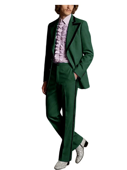 Men's Tuxedo Suit with Black Trim 2-Piece Slim Fit Blazer Pants Set Business Casual Jacket Straight Leg Trousers Formal Outfit