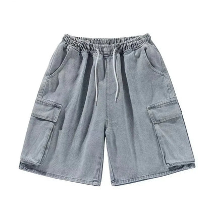 Pocket Casual Denim Shorts Summer Retro Blue Cargo Port Loose Big Pocket Thin Fashion Washed Five Point Casual High Waist Shorts