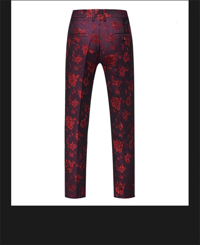 New Men Luxury Jacquard Suit Pants Fashion Wedding Party Groom Dress Trouser