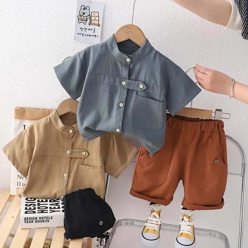New Summer Fashion Children Baby Boys Clothes Suits Infant Button Workwear Shirt Shorts 2pcs/Set Kids Toddler Casual Outfit 0-5Y