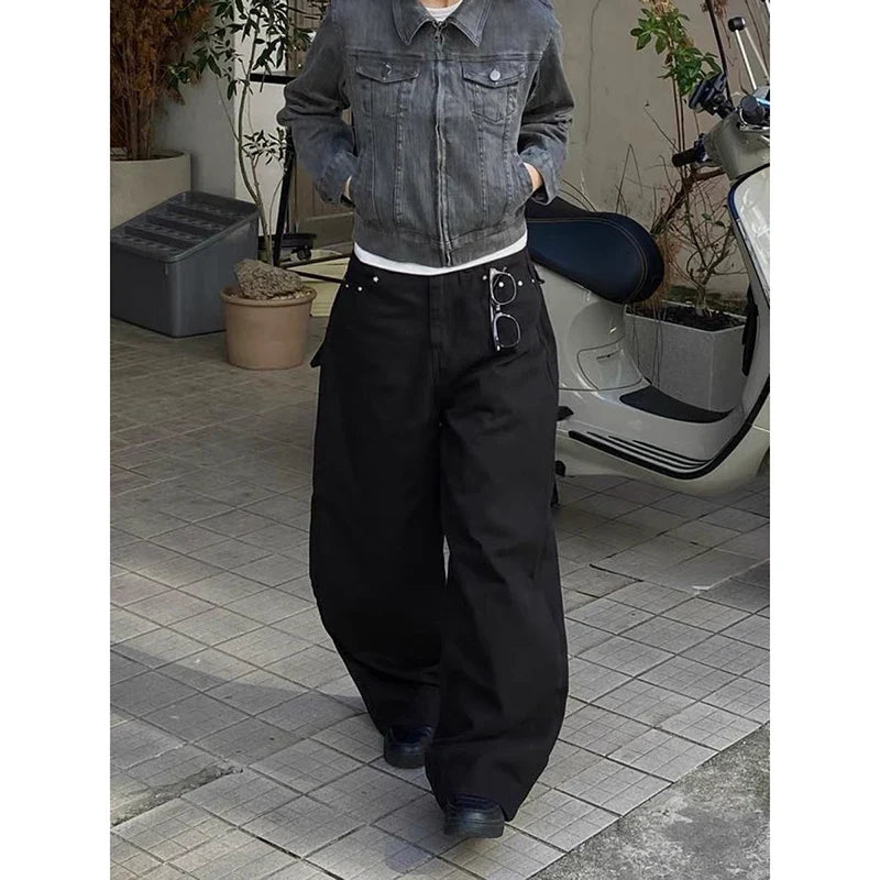 Women Baggy Jeans Dark Academia Cyber Punk Designer Harajuku Denim Pants Goblin Core Grunge Wide Fit American Retro Y2K