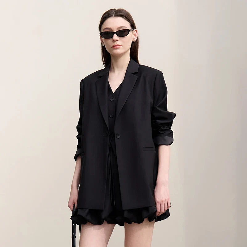 Blazer Women 2026 Autumn New Notched Lapel Padded Shoulder Blazer Embroidery Loose Mid-Length Casual Jacket Women 12641056