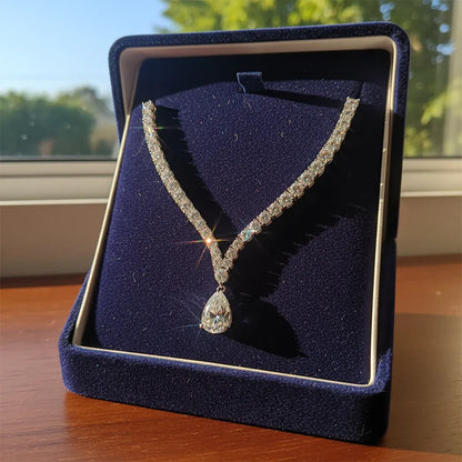 Luxury Pear Cut Full D Color Moissanite Tennis Neck Chain Woman s925 Silver All Lab Diamond Party Bridal Necklaces Gift